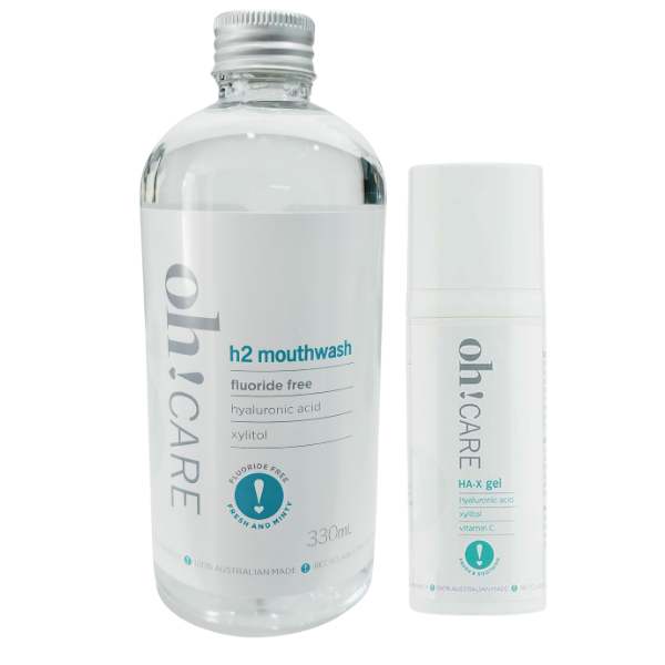 NEW! OH! Care BFF Duo – Best Fluoride Free h2 Mouthwash & HA-X Gum Serum