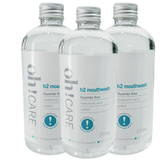 NEW! h2 Mouthwash: Fluoride Free w/ Hyaluronic Acid Triple Pack 3x330ml